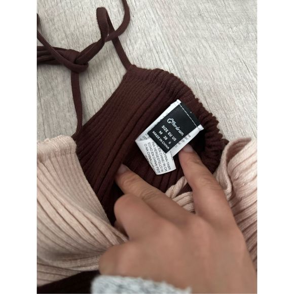 Color Block Ribbed Halter Neck Top Backless Crop Top Medium - Picture 4 of 4